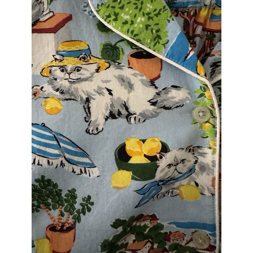 PrintFresh 2X  Mediterranean Meow Italian Cats Organic Cotton NWT Pajamas Blue